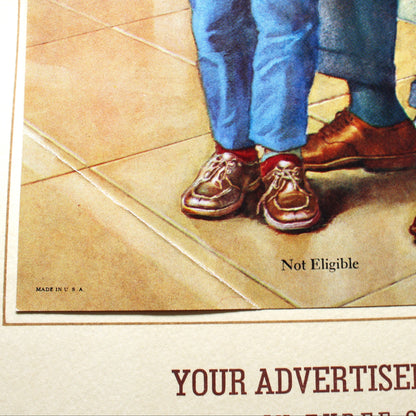 Sample salesman calendar, vintage print Made in USA titled: Not Eligible