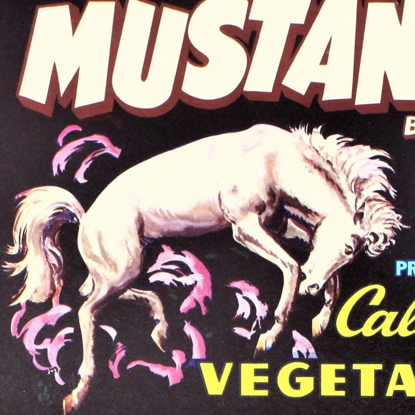 Crate Label, Mustang Brand California Vegetables, Western Packaging CA, 7" Vintage, 1950's