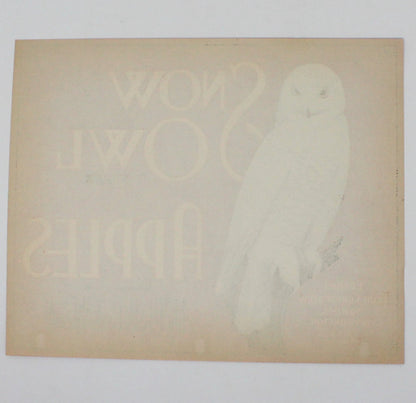 Crate Label, Snow Owl Brand Apples, Red, Perham Fruit Co, Vintage, 1930's