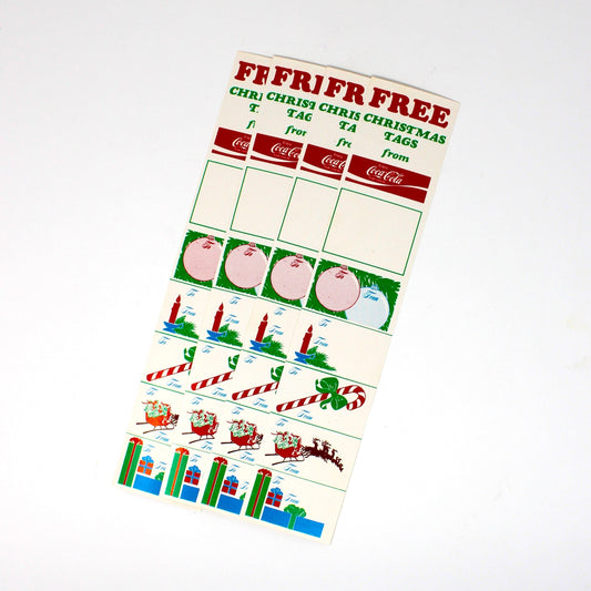 Colorful vintage Christmas gift tags.  Promotional advertising item from Coca Cola.  