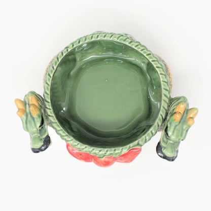 Planter, Double Dragon Oriental, Majolica-Style Ceramic, Vintage