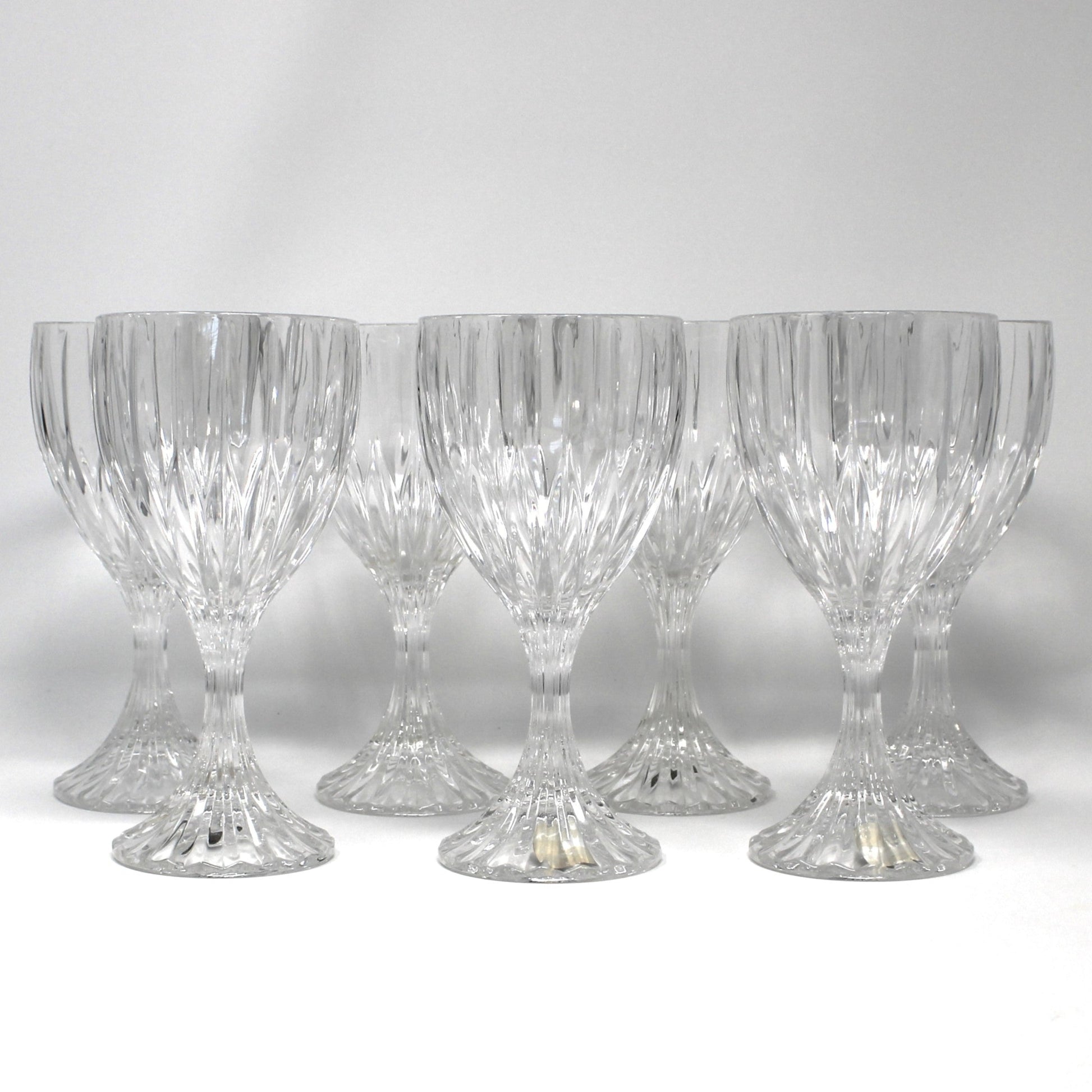 Set of clear German crystal water goblets by Mikasa in the Park Lane pattern.  Set of 7