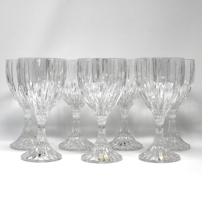 Set of clear German crystal water goblets by Mikasa in the Park Lane pattern.  Set of 7