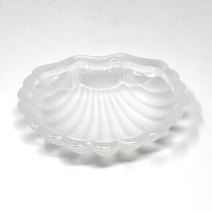 Condiment Dish, Shell Shaped Caviar Serving Dish with Glass Insert, Stainless Steel, Hinged, Vintage