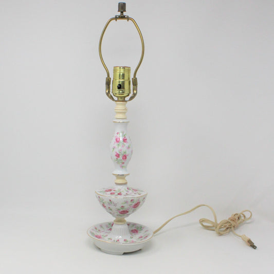 Lamp, Table Lamp, Tiered Porcelain Pink Roses, Vintage