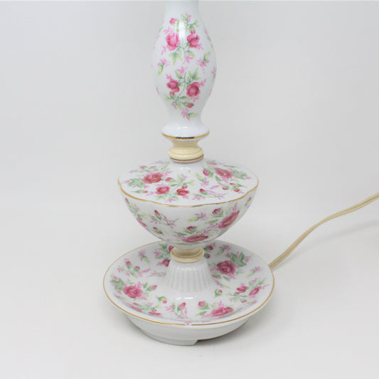 Lamp, Table Lamp, Tiered Porcelain Pink Roses, Vintage