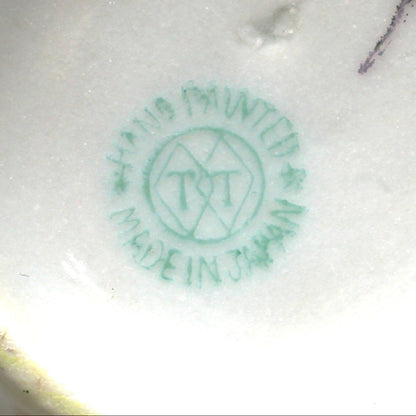 Close-up of backstamp on Takito Japan tea set, vintage porcelain, hand painted.