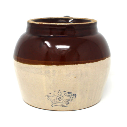 Vintage Crock / Jug / Bean Pot,  Robinson-Ransbottom, RRP #2 Pottery USA Blue Crown  Glazed Crockery, Roseville OH. Two Tone Brown & Beige. 
