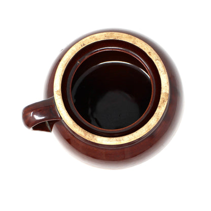 Brown ceramic bean pot from Roseville Pottery, RPR Co.