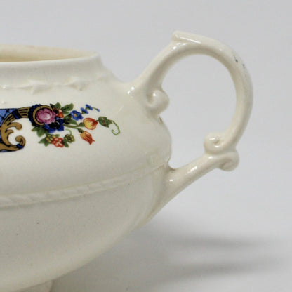 Covered Vegetable Bowl, Crooksville, Blue Trellis Floral Band, Advertising, Vintage