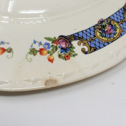 Covered Vegetable Bowl, Crooksville, Blue Trellis Floral Band, Advertising, Vintage