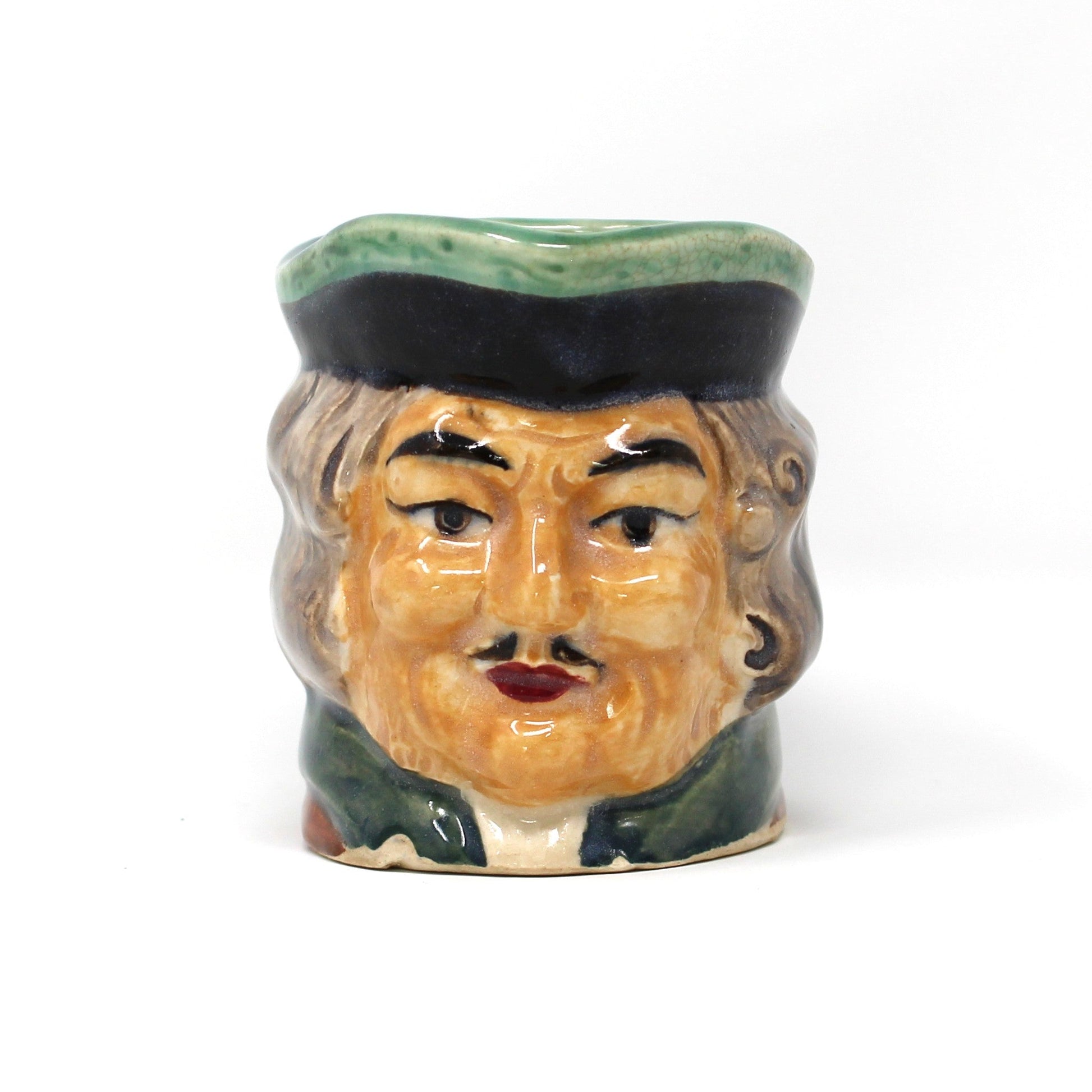 Vintage Toby Jug, Hand Painted Character Face Colonial Man with Mustache, Ceramic Pitcher