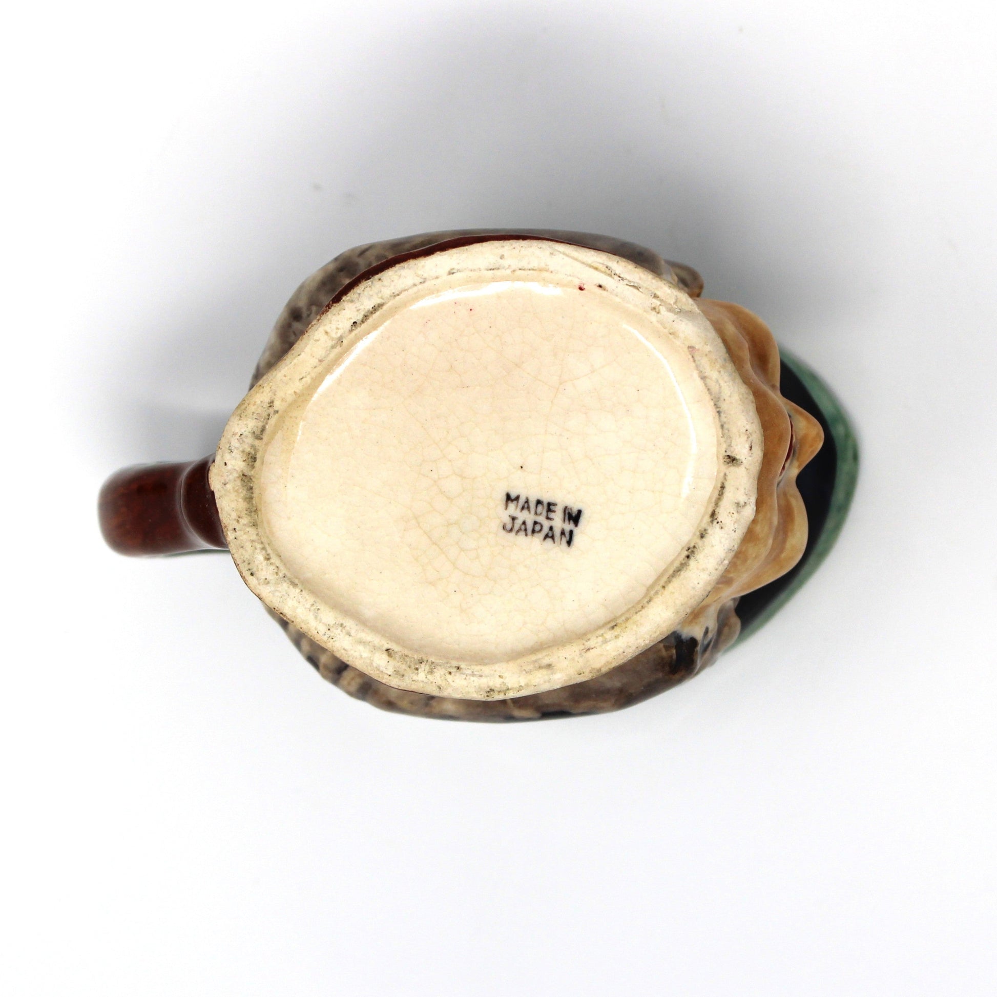 Bottom view of Vintage Toby Jug, Hand Painted Character Ceramic Pitcher, Made in Japan mark