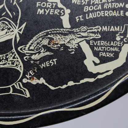 Tray, Metal Tray, Florida Map Souvenir, State Flower Orange Blossom, Round, Vintage