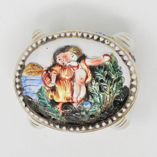 Trinket Box, Capodimonte Style, Hand Painted & Footed, Numbered, Vintage Italy