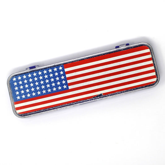 Pencil Case, Plastic Box with Glitter, USA Flag Retro Patriotic Stationary, Vintage