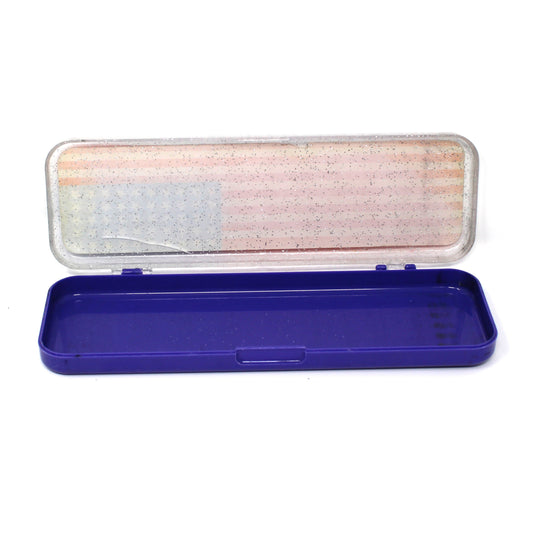 Pencil Case, Plastic Box with Glitter, USA Flag Retro Patriotic Stationary, Vintage