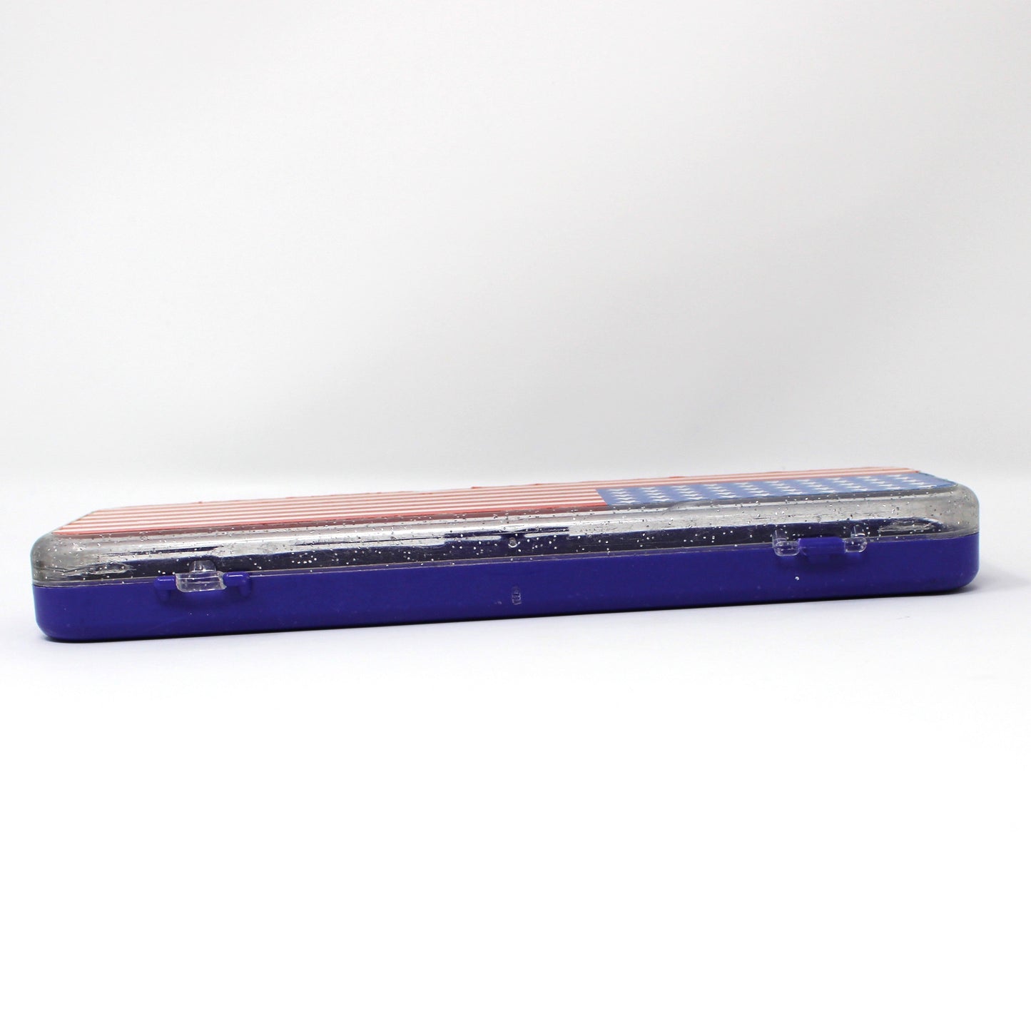 Pencil Case, Plastic Box with Glitter, USA Flag Retro Patriotic Stationary, Vintage