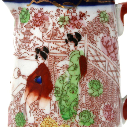 Creamer, Geisha Girl, Hand Painted Women in Garden, Cobalt Blue, Japan, Antique