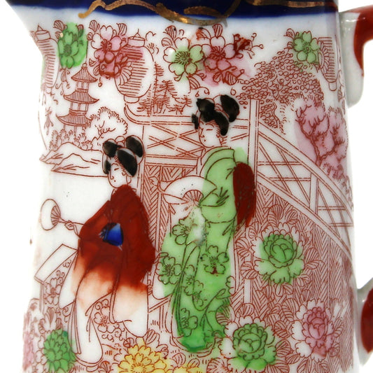 Creamer, Geisha Girl, Hand Painted Women in Garden, Cobalt Blue, Japan, Antique