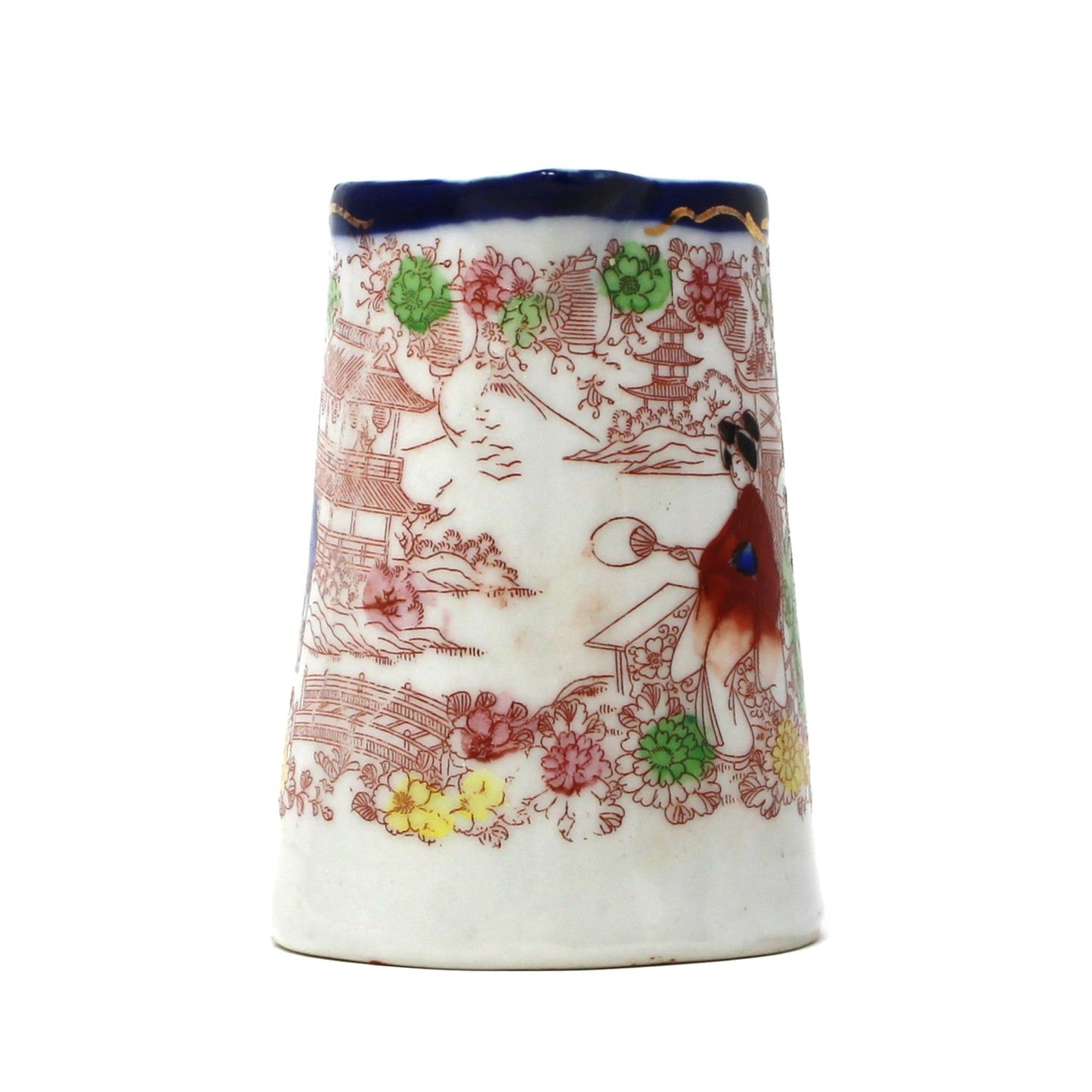 Creamer, Geisha Girl, Hand Painted Women in Garden, Cobalt Blue, Japan, Antique