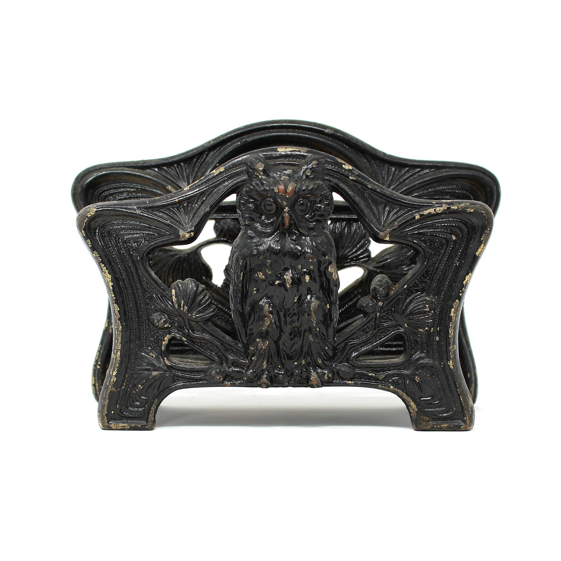 Antique Letter Holder, Mail Organizer, Cast Iron, Owl with Pine Cones, H L Judd Co # 6643, Art Nouveau Desktop Organizer, Office Accessories, USA Collectibles, Fall Decor