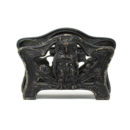 Antique Letter Holder, Mail Organizer, Cast Iron, Owl with Pine Cones, H L Judd Co # 6643, Art Nouveau Desktop Organizer, Office Accessories, USA Collectibles, Fall Decor