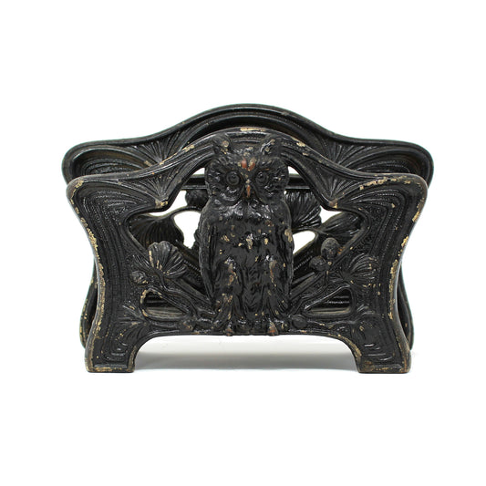 Antique Letter Holder, Mail Organizer, Cast Iron, Owl with Pine Cones, H L Judd Co # 6643, Art Nouveau Desktop Organizer, Office Accessories, USA Collectibles, Fall Decor