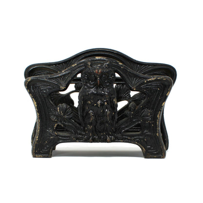 Letter Holder, H. L. Judd Co, Cast Iron Owl & Pine Cones, Office Desk Accessory, Antique