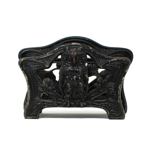 Letter Holder, H. L. Judd Co, Cast Iron Owl & Pine Cones, Office Desk Accessory, Antique