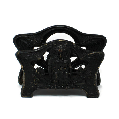 Letter Holder, H. L. Judd Co, Cast Iron Owl & Pine Cones, Office Desk Accessory, Antique