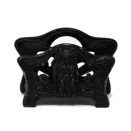 Letter Holder, H. L. Judd Co, Cast Iron Owl & Pine Cones, Office Desk Accessory, Antique
