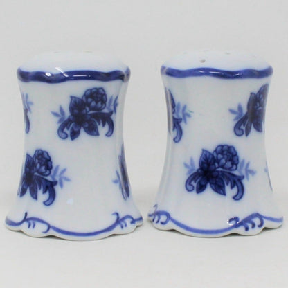 Salt and Pepper Shakers, Cracker Barrel, Blue and White, Flow Blue Style Porcelain, SOLD