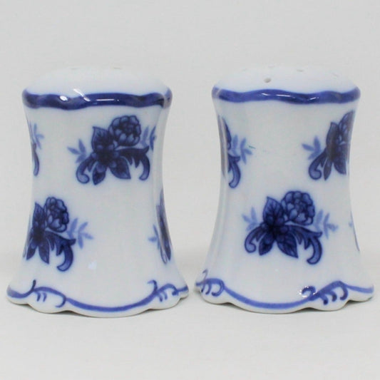 Salt and Pepper Shakers, Cracker Barrel, Blue and White, Flow Blue Style Porcelain, SOLD