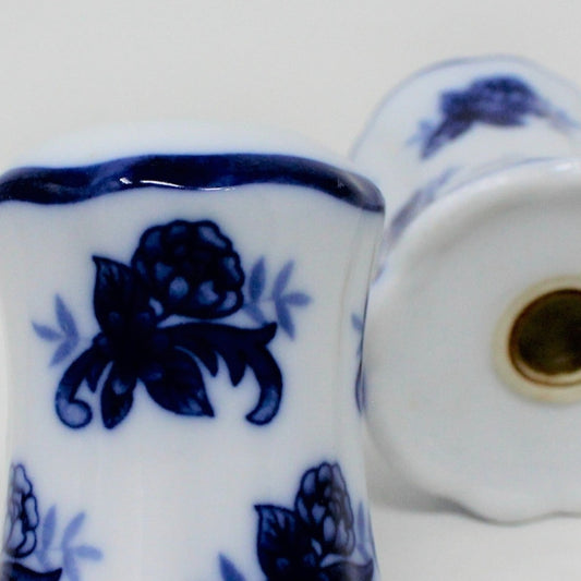 Salt and Pepper Shakers, Cracker Barrel, Blue and White, Flow Blue Style Porcelain, SOLD