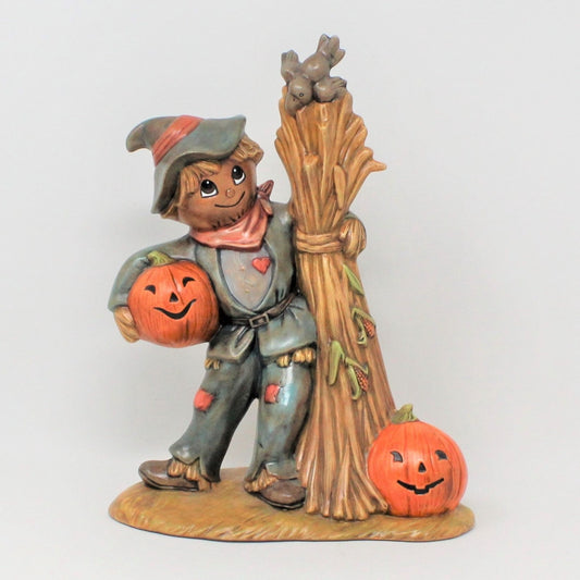 Figurine, Scarecrow with Pumpkins, Hand Painted Ceramic, Fall Halloween Decor, Vintage, SOLD