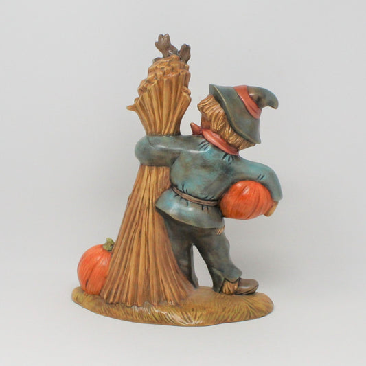 Figurine, Scarecrow with Pumpkins, Hand Painted Ceramic, Fall Halloween Decor, Vintage, SOLD