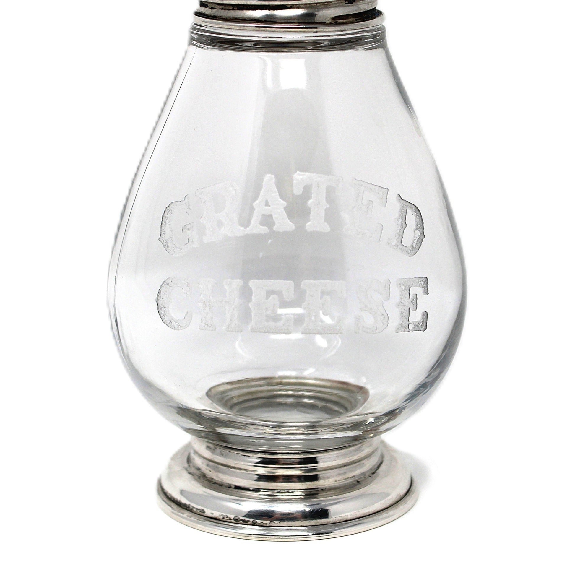 Glass and sterling silver Grated Cheese shaker, antique