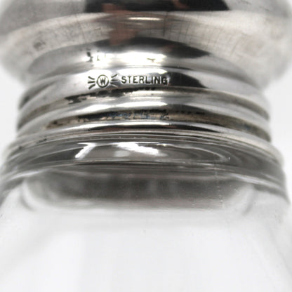 Shaker, Frank Whiting, Grated Cheese Shaker / Dispenser, Etched Glass & Sterling Silver Holloware, Antique
