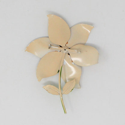 Brooch / Pin, Enamel Flower with Stem, Beige & Brown, Vintage