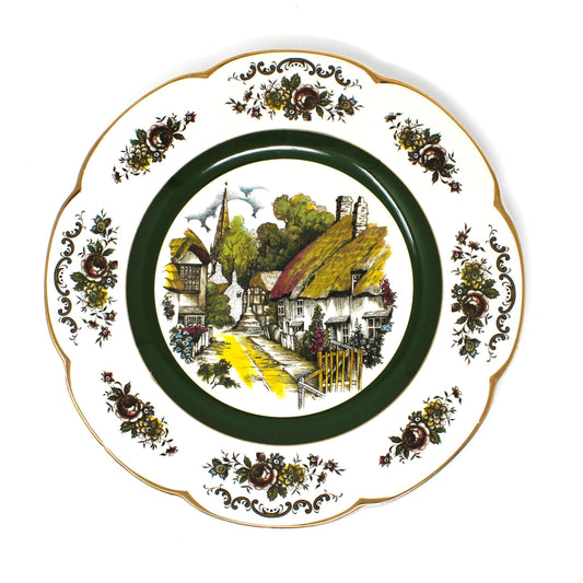 Vintage Decorative Service Plate / Charger / Wall Plate, Ascot Village Scene with Church Steeple, Transferware, English Ironstone, by Wood and Sons