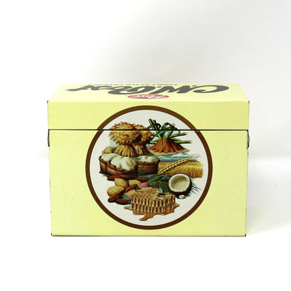 Recipe Box, C.W. Post Cereal, Retro Kitchen, Grains Theme, Includes Orig. Recipe Cards, Metal, Vintage