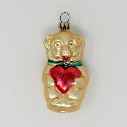 Ornament, Whitehurst, Figural Bear with Heart, Gold and Red, Vintage Germany