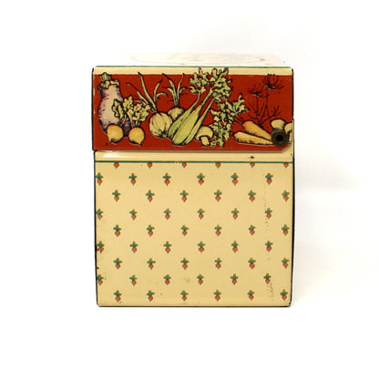 Recipe Box, Hallmark, Bon Appetit, Retro Kitchen, Vegetables Theme, Includes Orig. Index Cards, Metal, Vintage