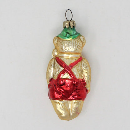 Ornament, Whitehurst, Figural Bear with Lederhosen , Gold, Red, Green, Vintage Germany