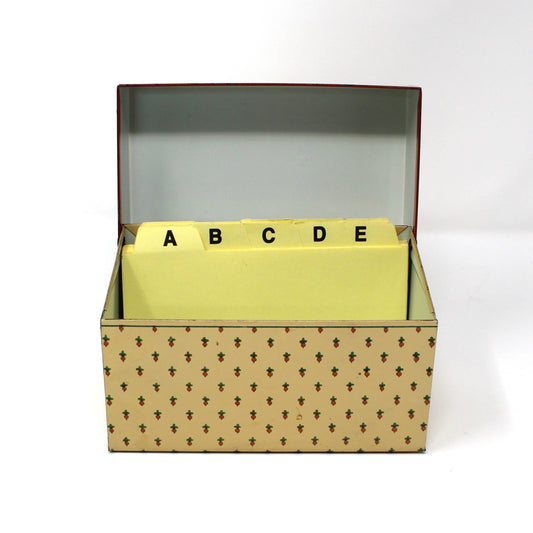 Recipe Box, Hallmark, Bon Appetit, Retro Kitchen, Vegetables Theme, Includes Orig. Index Cards, Metal, Vintage