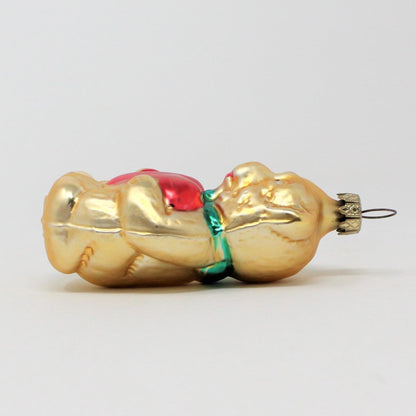 Ornaments, Whitehurst, Figural Bear with Heart, Gold and Red, Vintage Germany