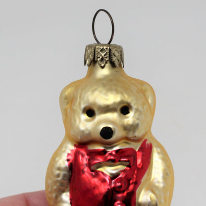 Ornament, Whitehurst, Figural Teddy Bears, Gold and Red, Set of 2, Vintage Germany