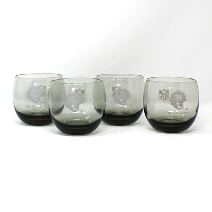 Vintage NFL football New York Giants roly-poly glasses.  Smoke glass, sports barware.