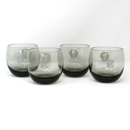 Vintage NFL football New York Giants roly-poly glasses.  Smoke glass, sports barware.